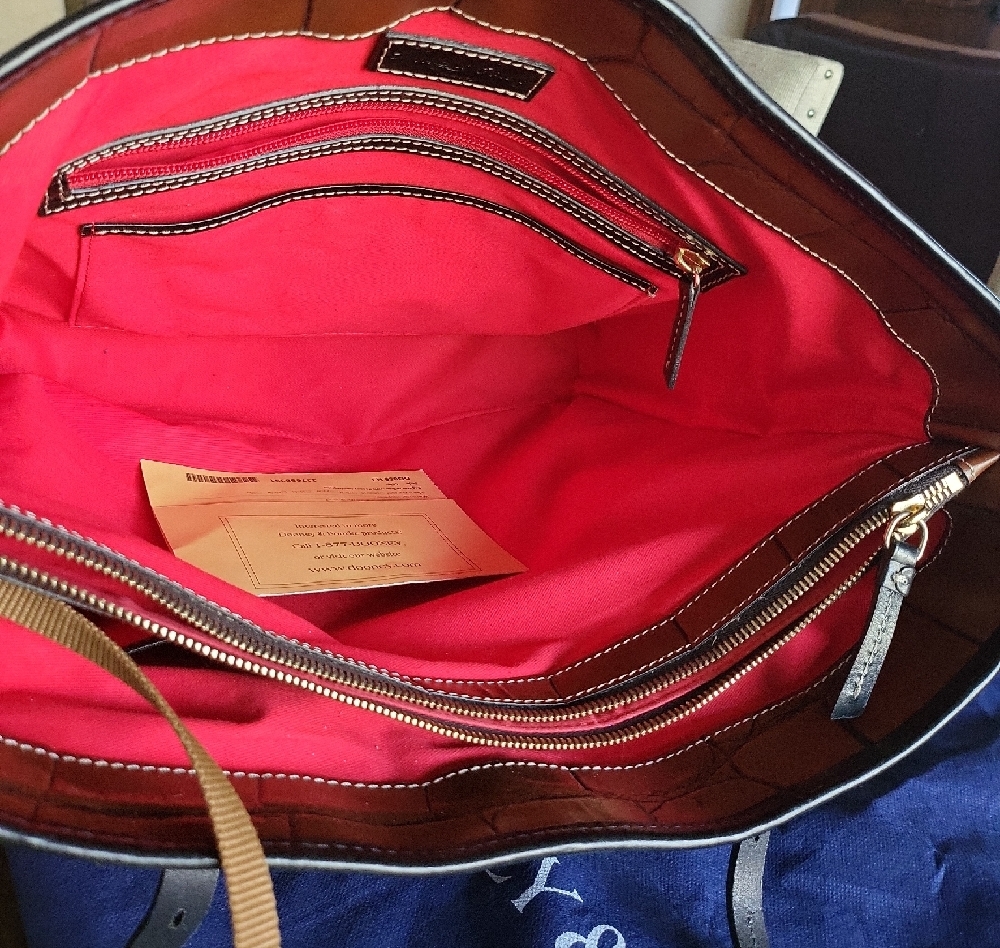 Dooney & Bourke Croc-Embossed Cognac and Black Dover Tote - Picture 6 of 13